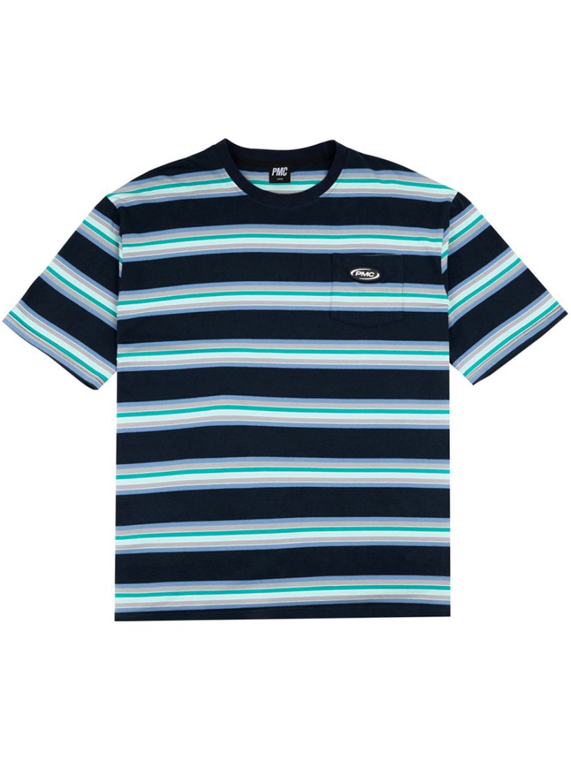 Pestle & Mortar Swift Logo Striped Pocket T-Shirt - Aqua